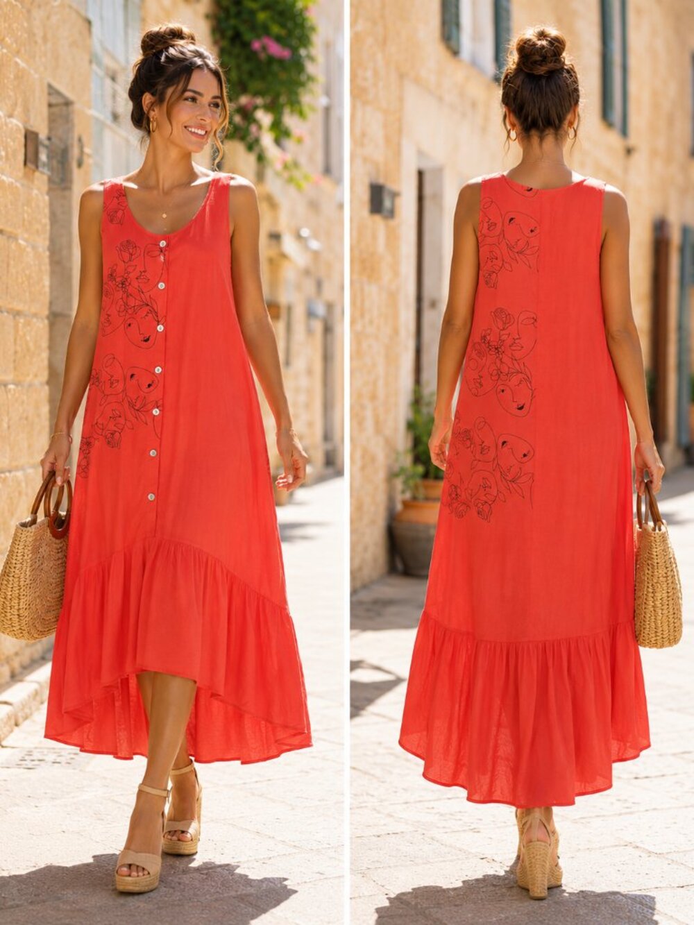Cristina Vergani Italian Linen Blend High-Low Sleeveless Dress XL